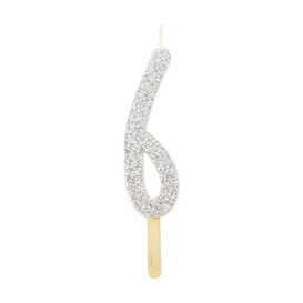 PME Silver Glitter Number Candle 6, 80 mm