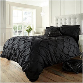 GC GAVENO CAVAILIA Pinch Pleated Super King Size Duvet Cover Sets- Geometric Pintuck Bedding- Polycotton Quilt Cover Set With Pillow Cases- Black