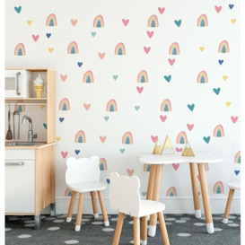 QuoteMyWall Wall Stickers for Girls Bedrooms Rainbows Pastel Hearts Peel & Stick Decals Wall Decor Nursery Kids Children's Cute Wallpaper 80 Pack