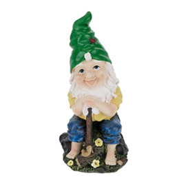 Relaxdays Garden Gnome with Axe, Sitting, Weather & Frost Resistant, 25 x 11 x 12 cm, Figurine, Polyresin, Multicoloured, Synthetic Resin