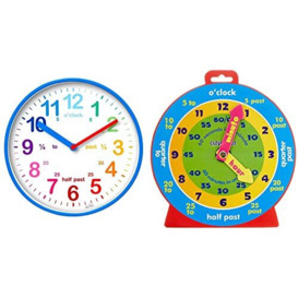 Acctim Wickford Kids Teaching Wall Clock Quartz Rainbow Dial Quarter Markers Blue 20cm 22529 & Premier Stationery Clever Kidz Magnetic Clever Clock as Mentioned H2754992