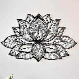 "iwa concept 3D Mandala Metal Wall Decor - Lotus Flower Decoration for Homes - Bedroom Metal Wall Art - Office Decor - Living Room Decor - New Year Gift - (17"" x 11"" - 43 x 27.5 cm, Black)"