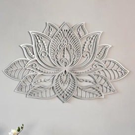 "iwa concept 3D Mandala Metal Wall Decor - Lotus Flower Decoration for Homes - Bedroom Metal Wall Art - Office Decor - Living Room Decor - New Year Gift - (17"" x 11"" - 43 x 27.5 cm, Silver)"