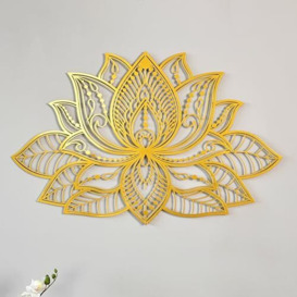 "iwa concept 3D Mandala Metal Wall Decor - Lotus Flower Decoration for Homes - Bedroom Metal Wall Art - Office Decor - Living Room Decor - New Year Gift - (17"" x 11"" - 43 x 27.5 cm, Gold)"