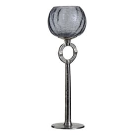 Candle Holder Glass Grey Metal 13 x 13 x 38 cm Silver