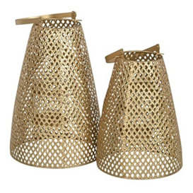 Candle Lantern Gold Metal 20 x 20 x 31 cm (Pack of 2)