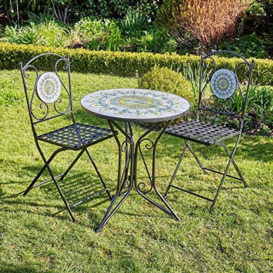 Home Source Bistro Set Patio Garden Furniture Table and 2 Chairs Metal, Black, (W) 61cm (D) 61cm (H) 71cm