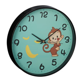 Relaxdays Wall Clock, Childrens Room, Battery Powered, Monkey, Design, Second Hand, Numbers, Playroom, Ø 29,5 cm, Blue, 29.5 cm