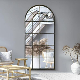 "MirrorOutlet The Arcus - Antique Black Framed Window Modern Full Length Arched Leaner/Wall Mirror 71"" X 33.5"" (180CM X 85CM) Silver Mirror Glass with Black All weather Backing."