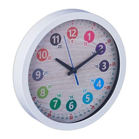 Relaxdays Diameter 30 cm Colourful Numbers Learning Time Room Boys & Girls Children's Wall Clock White, 90% plastic 10% aluminium