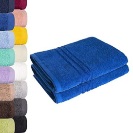 Lavea Set of 2 bath towels 70 x 140 cm, royal blue, made from 100% cotton, with hanger, Emma shower towel series for a luxurious bathing experience