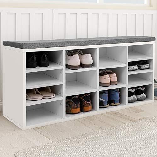 Amazon Shoe Rack Shelving Unit Merax 14-Grid Wooden Shoe Bench