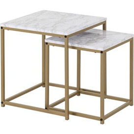 Seconique Dallas Nest of 2 Tables in Marble/Gold Effect, Metal, W 450mm x D 450mm x H 500mm