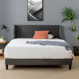 Zinus Evelyn Single Bed frame - Bed 90x190 cm - 25 cm Height - Upholstered Platform Bed frame with Wide Wingback Headaboard - Dark Grey