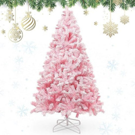 AGM Christmas Tree 6ft, Snow Flocked Artificial Pink Christmas Tree with 808 Branch Tips, Outdoor Christmas Tree for Christmas Decorations