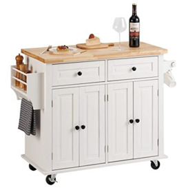 VEVOR Serving Trolley Kitchen Trolley 1100 x 450 x 825 mm, 136 kg Load Capacity Kitchen Island Kitchen Cabinet Trolley with Towel Holder & 2 Drawers Microwave Cabinet Kitchen Trolley Solid Wood