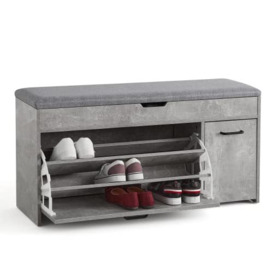 Meerveil Shoe Bench with Seat, Shoe Bench with Storage and Flip-up Drawer, Wooden Industrial Style for Hallway Entryway, W100 x H52 x D30 cm, Grey