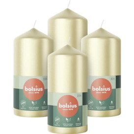 Bolsius Pillar Candles – Metallic Silver – 4-Pack – 12 x 6 cm – Long Burning Time of 33 Hours – Decorative Household Candles - Unscented – Includes Natural Vegan Wax – Without Palm Oil