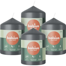 Bolsius Pillar Candles - Anthracite - 4-Pack - 8 x 6 cm - Decorative Household Candles - Long Burning Time of 17 Hours - Unscented - Includes Natural Vegan Wax - Without Palm Oil