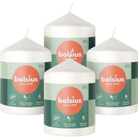 Bolsius Pillar Candles - White - 4-Pack - 8 x 6 cm - Decorative Household Candles - Long Burning Time of 17 Hours - Unscented - Includes Natural Vegan Wax - Without Palm Oil