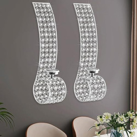 Silver Crystal Candle Sconces for Wall Metal Tea Light Candle Holders Wall Decor for Living Dining Room Bedroom Centerpiece Gifts, Set of 2