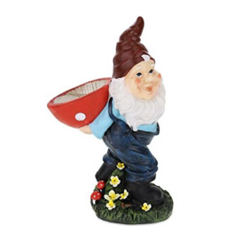 Relaxdays Garden Gnome with Bird Bath, Weather & Frostproof, 35 x 22 x 13 cm, Figurine, Decor, Polyresin, Multicoloured, Synthetic Resin