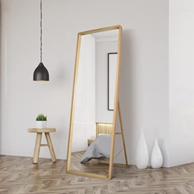 "MirrorOutlet The Naturalis - Solid Oak Rounded Corners Modern Full Length Cheval Mirror 67"" X 23"" (170CM X 58CM) 48m deep frame Premium Mirror Glass with Black Backing. Scandinavian Inspired!…"