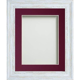 Frame Company Lynton Rustic White Photo Frame with Plum Mount, 7x5 for 5x3.5 inch, fitted with perspex