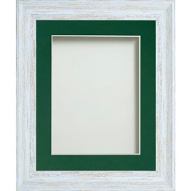 Frame Company Lynton Rustic White Photo Frame with Bottle Green Mount, 6x4 for 4x3 inch, fitted with perspex