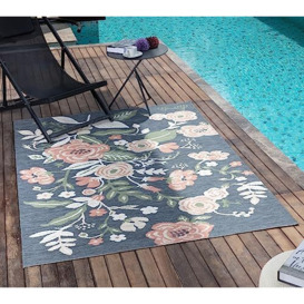 Surya Indoor Outdoor Floral Rug - Durable Area Rugs Living Room, Kitchen, Garden, Patio - Modern Abstract Boho Rug, UV Weather and Stain Resistant - Florence Large 200x275cm, Blue and Pink Leaf Rug