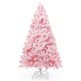 AGM Christmas Tree 7ft, Snow Flocked Artificial Pink Christmas Tree with 1200 Branch Tips, Outdoor Christmas Tree for Christmas Decorations