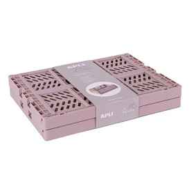 APLI 19556 - Pack of 2 Folding Boxes Stackable Beige 29 x 21 x 12 cm Ideal for Sorting, Organising and Storing Your Items