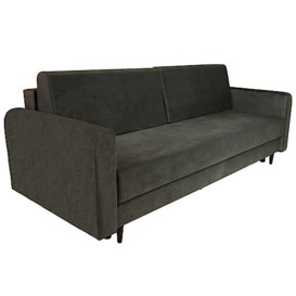Sofa bed with bed base 191x61 cm (reclining surface 195 x 145 cm) - with armrests, two cushions - fabric: velour, colour graphite - sofa 3 seater, easy to wipe clean, for living room/guest room