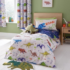 Catherine Lansfield Prehistoric Dinosaurs Reversible Junior Duvet Cover Set with Pillowcases Natural