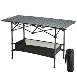 VEVOR Outdoor Portable Side, Lightweight Fold, Aluminum & Steel Ultra Compact Work Table with Large Storage and Carry Bag, for Beach, Picnic, Travel, 24x16 inch, Black, 45'' x 22''