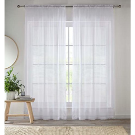 Enhanced Living White Plain Woven Voile Slot Top Curtain Panel Pair (59x60) 150x152cm