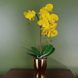 Leaf 48cm Golden Orchid Artificial - Yellow with Gold Pot
