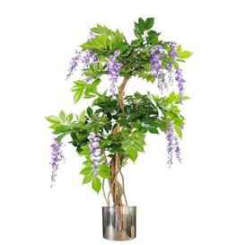 Leaf 110cm Artificial Blossom Tree Metal Planter, Purple Silver