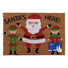 JVL Festive Christmas Latex Backed Coir Doormat, Santas Here, Red, Size: 40x58cm Approx