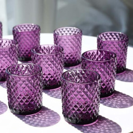 Woho 12pcs Purple Votive Candle Holders, Glass Tealight Candle Holder for Vintage Halloween Party Decor, Tea Lights Candle Holder for Wedding Engagement Table Centerpiece