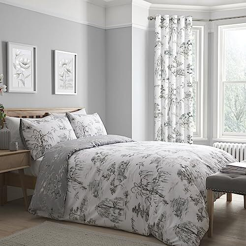 Dreams & Drapes Design - Oriental Garden - Easy Care Duvet Cover Set - Single Bed Size in Grey