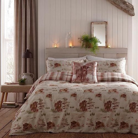 Dreams & Drapes Lodge - Hanson Highland Cow - Brushed Cotton Duvet Cover Set - Single Bed Size in Terracotta