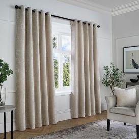 Curtina - Natural Cream Woven Curtains W66 x L54 (168 x 137cm) - Ivory Eyelet Curtains - Textured Chenille Curtains in Beige - Luxury Curtains & Drapes for Bedroom/Living Room - Weave Drapes