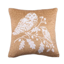 Dreams & Drapes - Ochre Owl Cushion (43 x 43cm) - Forest Animal Cushion - Woodland Bedding - Mustard Yellow Filled Cushion - Woodland Owls Collection