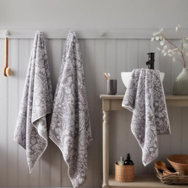 Dreams & Drapes Grey Hand Towel (50 x 90cm) - 100% Natural Cotton - Vintage Flower/Floral Leaf Towel - Guest Towel/Head Towel/Beach Towel - Aveline Collection