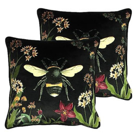 Wylder Nature Midnight Garden Bee Outdoor Cushions Twin Pack,Teal,43 x 43cm