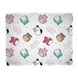 Squishmallows Official Fleece Throw Blanket - Super Soft Warm White Throw, Bright Design - Perfect For Home, Bedroom, Sleepovers & Camping - Cam Cat Fifi Fox Hans Hedgehog - Size 100 x 150cm