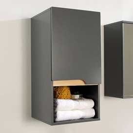 Home Source Florence Bathroom Cabinet Wall Mounted Storage Shelf Organiser Cupboard Vanity Unit, Wood, Grey, (W) 40cm (D) 30cm (H) 60cm