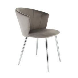 RayGar Dunel Accent Dining Chair with Petal Back Armchair With Golden Chrome Finish Metal Tube Legs (Grey/Silver)