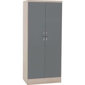 Seconique Nevada 2 Door All Hanging Wardrobe in Grey Gloss/Light Oak Effect Veneer